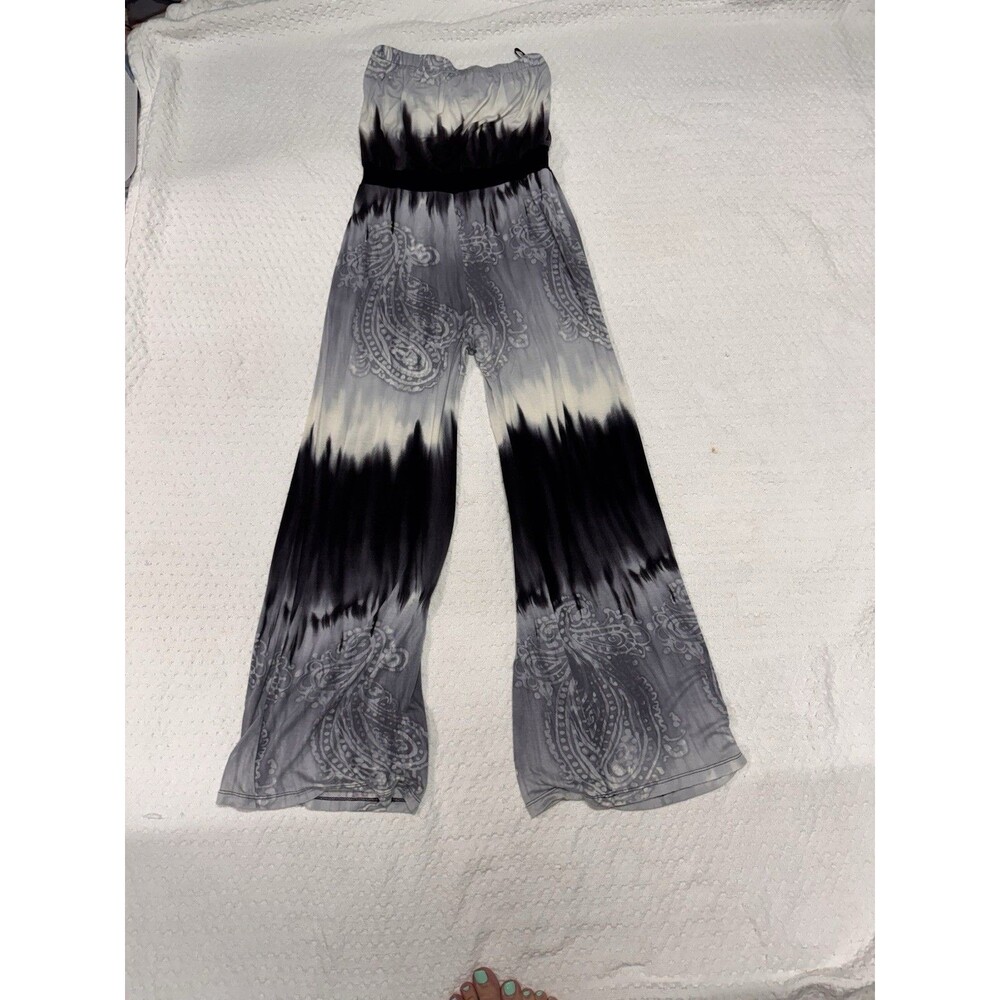 Monteau Strapless Women's Jumpsuit Size Medium BOHO Look Wide Leg Black Gray